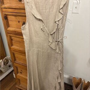 Linen Elegant Beige Sleeveless Dress